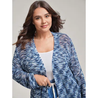 Bloomchic Women's Plus Size Abstract Textured Cut-out Knit Cardigan Mediumblue Sleeveless 22-24/3x