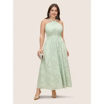 Bloomchic Women's Plus Size Abstract Textured Shirred Pocket Dress Lightgreen Solid Maxi Party Cut-out 10/m
