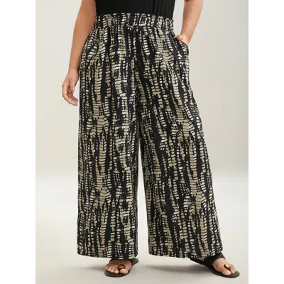 Bloomchic Women's Plus Size Abstract Tie-dye Wide-leg Pants Black Tie-dye Wide Leg Mid Rise Casual 12/l