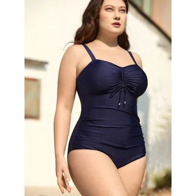 Bloomchic Women's Plus Size Adjustable Back-tie Cinched One-piece Swimsuit Indigo Non Tie Knot Adaptive-fit 30 In Purple