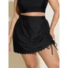 Bloomchic Women's Plus Size Adjustable Coverage Side Drawstring Swim Bottoms Black Solid Cropped Lace-up Elast In Black
