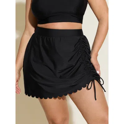 Bloomchic Women's Plus Size Adjustable Coverage Side Drawstring Swim Bottoms Black Solid Cropped Lace-up Elast