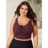 Bloomchic Women's Plus Size Adjustable Drawstring Scoop Neck Swim Top Deepred Solid Sleeveless Ruched Adaptive In Red