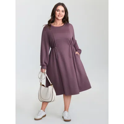 Bloomchic Women's Plus Size Adjustable Drawstring Side Midi Dress Eggplant Solid Midi Casual Ruched 18-20/2x In Purple