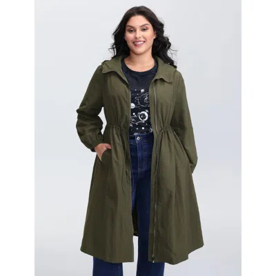 Bloomchic Women's Plus Size Adjustable Drawstring Waist Pockets Hooded Jacket Armygreen Drawstring X-line 12/l