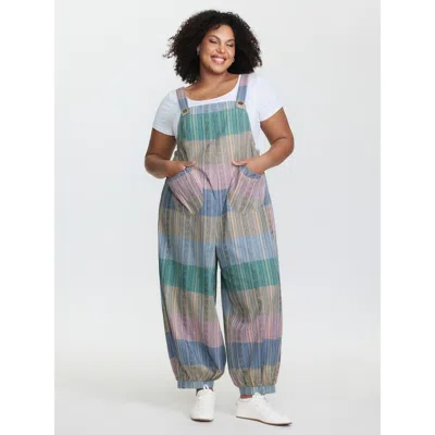 Bloomchic Women's Plus Size Adjustable Hem Colorblock Jumpsuit Multicolor Casual 10/m