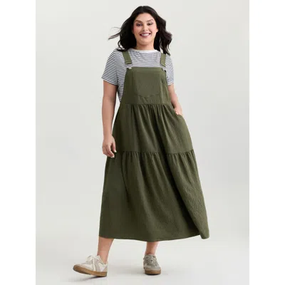 Bloomchic Women's Plus Size Adjustable Oversized Tiered Overall Maxi Dress Armygreen Non Maxi Casual Gathered 