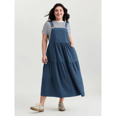 Bloomchic Women's Plus Size Adjustable Oversized Tiered Overall Maxi Dress Darkblue Non Maxi Casual Gathered 3 In Blue