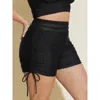 Bloomchic Women's Plus Size Adjustable Side Drawstring Ruched Pockets Swim Bottoms Black Solid Cropped Patchwo In Black