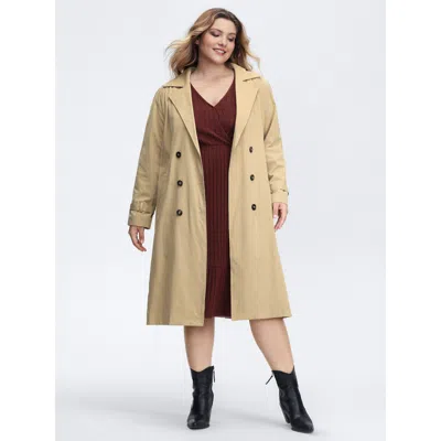 Bloomchic Women's Plus Size Adjustable Tab Sleeve Lined Trench Coat Women Champagne Belted A-line  12 In Gold