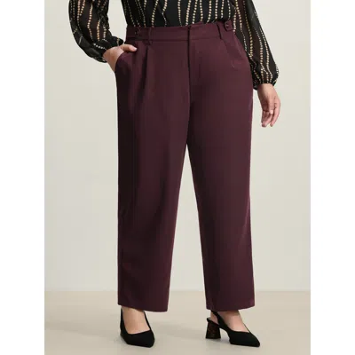 Bloomchic Women's Plus Size Adjustable Waist Straight-leg Pants Plum Non Straight Fit Mid Rise Office 10/m In Purple
