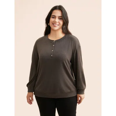 Bloomchic Women's Plus Size Airy Cozy Drop Shoulder T-shirt Darkbrown Non Everyday Extra Long Sleeve 10/m In Brown