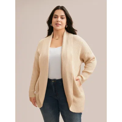 Bloomchic Women's Plus Size Airy Cozy Shawl Collar Open Cardigan Lightbrown Long Sleeve 14-16/1x In Brown