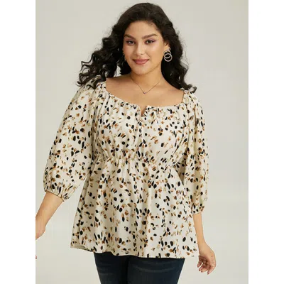 Bloomchic Women's Plus Size Allover Print Lantern Sleeve Blouse Ivory Dailywear 3/4 Sleeve 10/m In White
