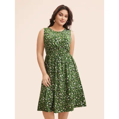 Bloomchic Women's Plus Size Allover Print Pocket Flutter Crossover Ruched Tank Dress Darkgreen Leopard Midi El In Green