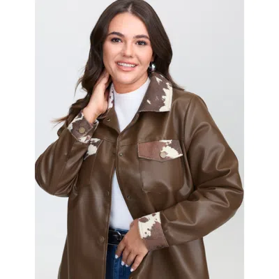 Bloomchic Women's Plus Size Animal Pattern Button-down Jacket Browncoffeecolor Texture H-line 10/m
