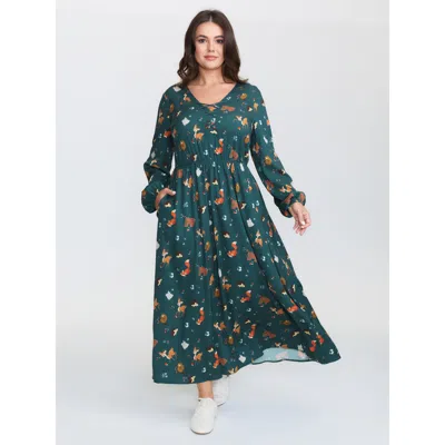Bloomchic Women's Plus Size Animal Printed Cross-tie Neckline Maxi Dress Aegean Non Maxi Casual Gathered 10/m In Blue
