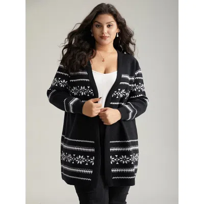 Bloomchic Women's Plus Size Anti-pilling Bandana Print Elastic Cuffs Cardigan Black Long Sleeve 12/l
