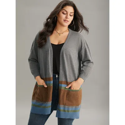 Bloomchic Women's Plus Size Anti-pilling Colorblock Contrast Open Front Cardigan Multicolor Long Sleeve 10/m