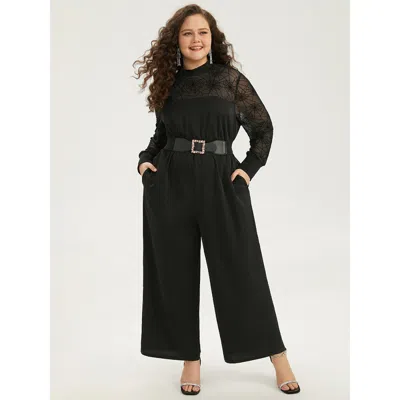 Bloomchic Women's Plus Size Anti-wrinkle Spider Web Crochet Lace Mesh Jumpsuit Black Festival-halloween 14-16/