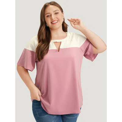 Bloomchic Women's Plus Size Anti-wrinkle Two Tone Keyhole Raglan Sleeve Blouse Lilac Office Half Sleeve 10/m In Purple