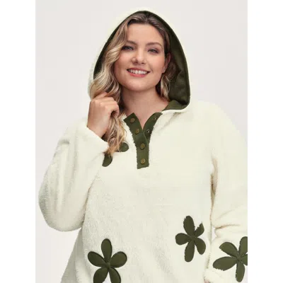Bloomchic Women's Plus Size Applique Embroidery Color Contrast Hoodie Beige Casual 12/l In Sand