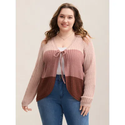 Bloomchic Women's Plus Size Arc Hem Color Block Tie Front Cardigan Rust Sleeveless 18-20/2x In Brown