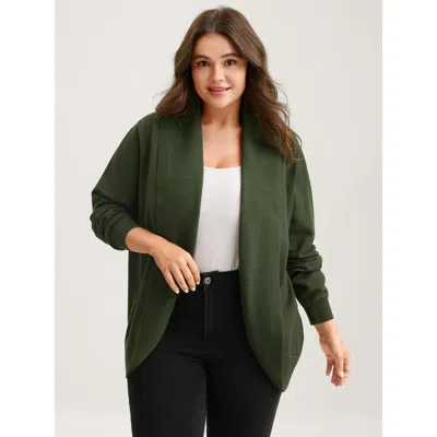 Bloomchic Women's Plus Size Arc Hem Folded Collar Drop Shoulder Cardigan Darkgreen Long Sleeve 28/5x In Green