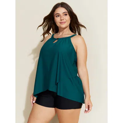 Bloomchic Women's Plus Size Arc Hem Keyhole Neckline Swim Top Darkslategray Non Sleeveless Cut-out Adaptive-fi
