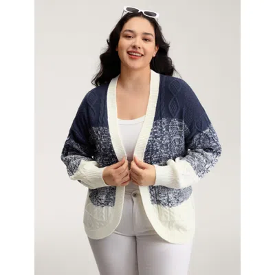 Bloomchic Women's Plus Size Arc-hem Ombre Gradient Knit Cardigan Indigo Long Sleeve 10/m In Purple