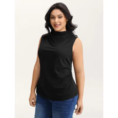 Bloomchic Women's Plus Size Asymmetric Gathered Fitted Vest Black Elegant Fitted Straight Fit Stand Collar 18-