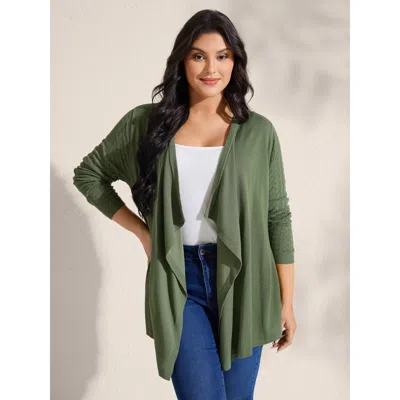 Bloomchic Women's Plus Size Asymmetrical Hem Cut-out Knit Cardigan Moss Long Sleeve 14-16/1x In Green