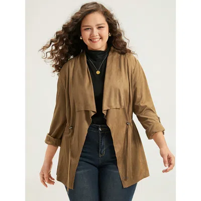 Bloomchic Women's Plus Size Asymmetrical Neckline Drawstring Tab Sleeve Jacket Tan Drawstring 26/4x In Brown