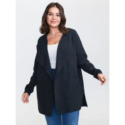 Bloomchic Women's Plus Size Asymmetrical Notched Lapel Collar Open Cardigan Navy Long Sleeve Wide Lapel 14-16/ In Blue