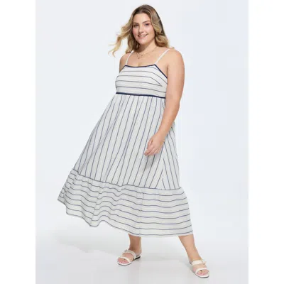 Bloomchic Women's Plus Size Asymmetrical Striped Print Cami Midi Dress Indigo Stripes Maxi Vacation Smocked 12 In Purple