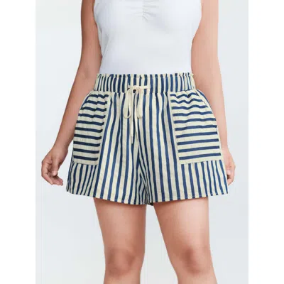 Bloomchic Women's Plus Size Asymmetrical Stripes Pockets Lined Shorts Mediumblue Casual Wide Leg Texture Short