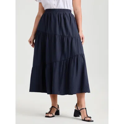 Bloomchic Women's Plus Size Asymmetrical Tiered Slim-fit Maxi Dress Darkblue Gathered A-line Elegant 12/l In Blue