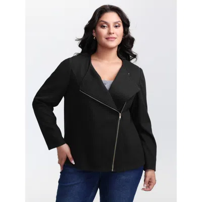 Bloomchic Women's Plus Size Asymmetrical Zipper Solid Jacket Black Non H-line 12/l