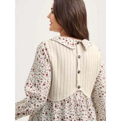 Bloomchic Women's Plus Size Back Placket Doll Collar Spliced Sweatshirt Apricot Not Graphics Casual Collared N In Orange