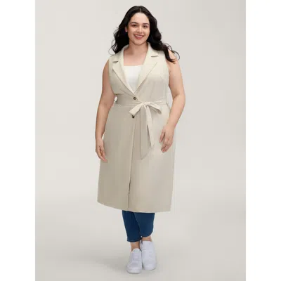 Bloomchic Women's Plus Size Back Slit Waist Belt Lined Long Vest Apricot Belted 10/m In Orange