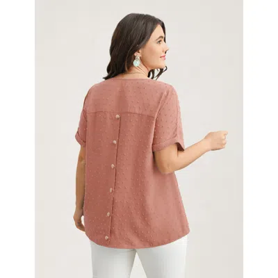 Bloomchic Women's Plus Size Back-button Textured V-neck Shirt Crepe Solid Casual Short Sleeve V-neck 10/m