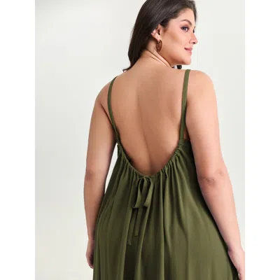 Bloomchic Women's Plus Size Backless Flowy Cami Plain Midi Dress Armygreen Solid Midi Vacation Ruched 10/m