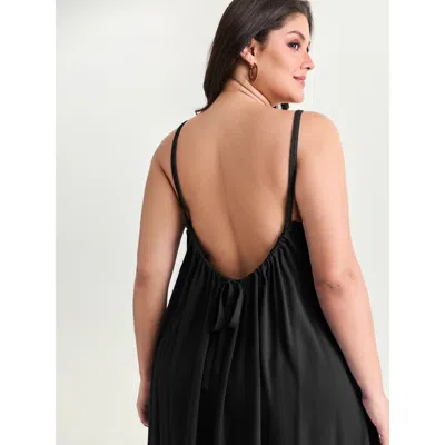 Bloomchic Women's Plus Size Backless Flowy Cami Plain Midi Dress Black Solid Midi Vacation Ruched 22-24/3x