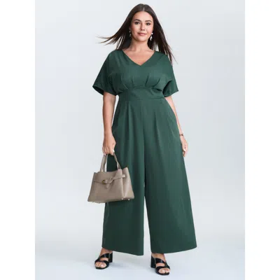 Bloomchic Women's Plus Size Backless Tie Pockets Jumpsuit Darkgreen Office 30/6x In Green