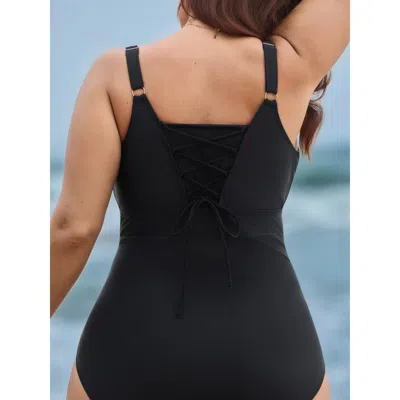Bloomchic Women's Plus Size Back-tie Tummy-control One-piece Swimsuit Black Non Gathered Adaptive-fit 10/m