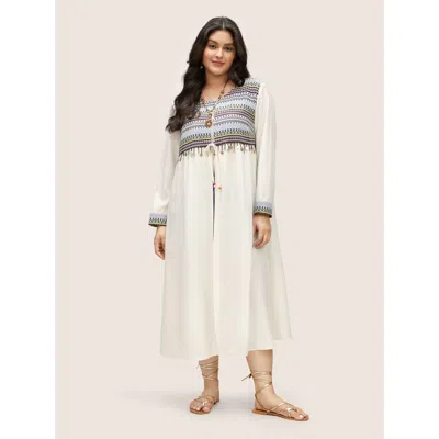 Bloomchic Women's Plus Size Bandana Patchwork Style Accents Tassel Kimono Ivory Tassels 10/m In White