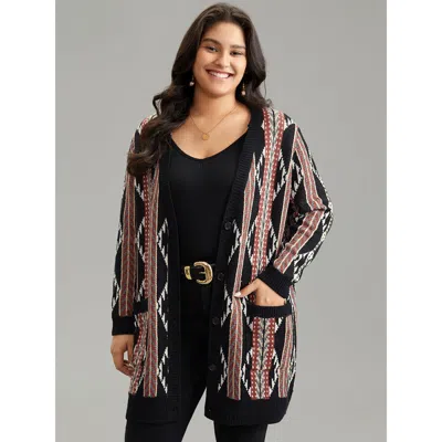 Bloomchic Women's Plus Size Bandana Print Button Down Patched Pocket Tunic Cardigan Multicolor Long Sleeve 12/