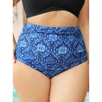 Bloomchic Women's Plus Size Bandana Print Gathered Bikini Bottom Aegean Printed 30/6x In Blue