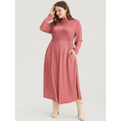 Bloomchic Women's Plus Size Bandana Print Mock Neck Pocket Ruffle Hem Dress Scarlet Bohemian Print Dailywear E In Red