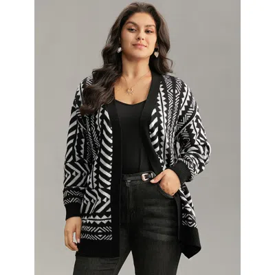 Bloomchic Women's Plus Size Bandana Print Open Front Loose Cardigan Black Long Sleeve 30/6x